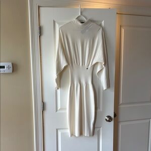 Ted Baker Cream Long Sleeve Sheath Dress with Mock Neck